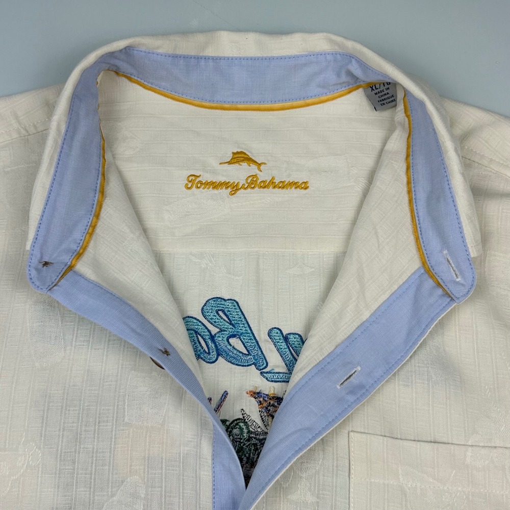Tommy Bahama Mens XL Hard Choices Cocktail Embroidered Silk Blend Camp Shirt - Picture 4 of 10